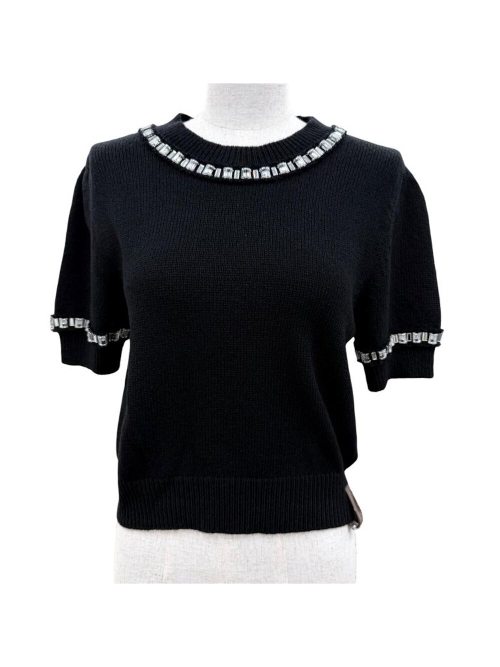 Louis Vuitton Cashmere Wool Bead Decoration Monogram Short Sleeve Knit Black